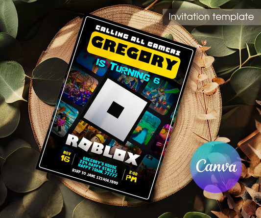 Roblox Gamer customizable invitation template | Share or Print | CC694