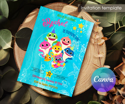 Baby Shark customizable invitation template | Share or Print | ZV379