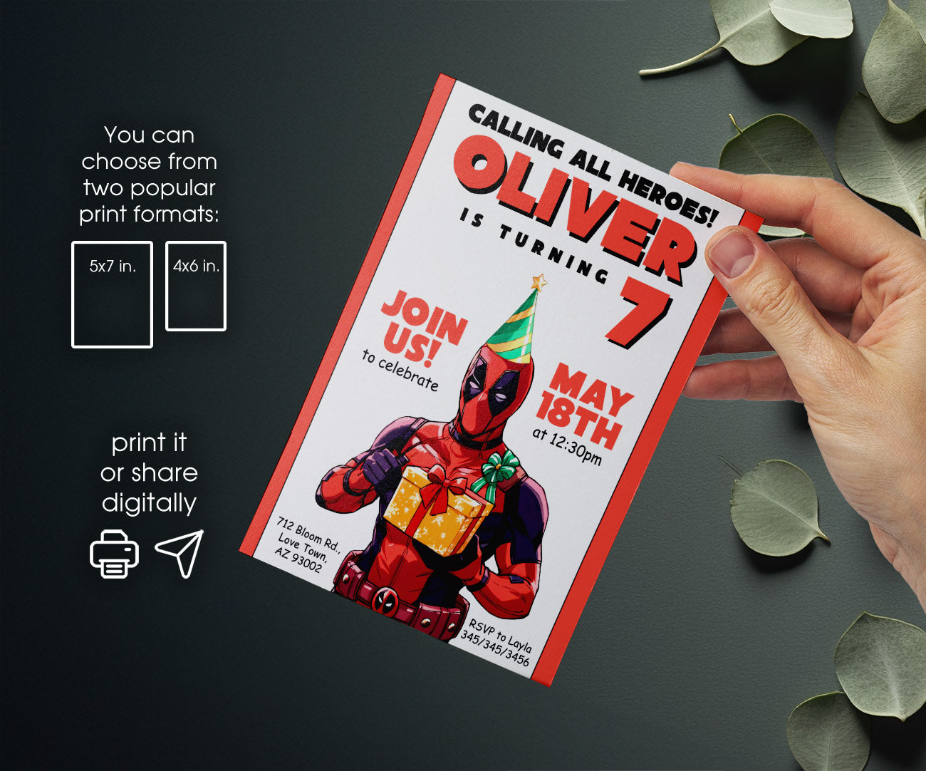 Deadpool Marvel customizable invitation template | Share or Print | boy | TL040