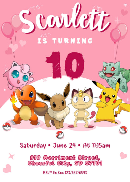 Pokemon Pikachu customizable invitation template | Share or Print | CM605