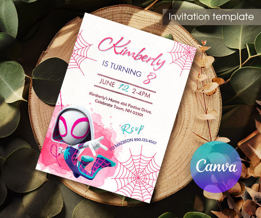 Spider Gwen Ghost Spidey customizable invitation template | Share or Print | girl | ZT047