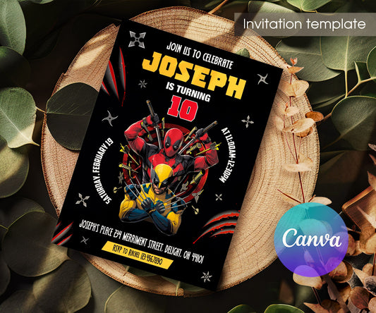 Deadpool Wolverine Marvel customizable invitation template | Share or Print | boy | YI698