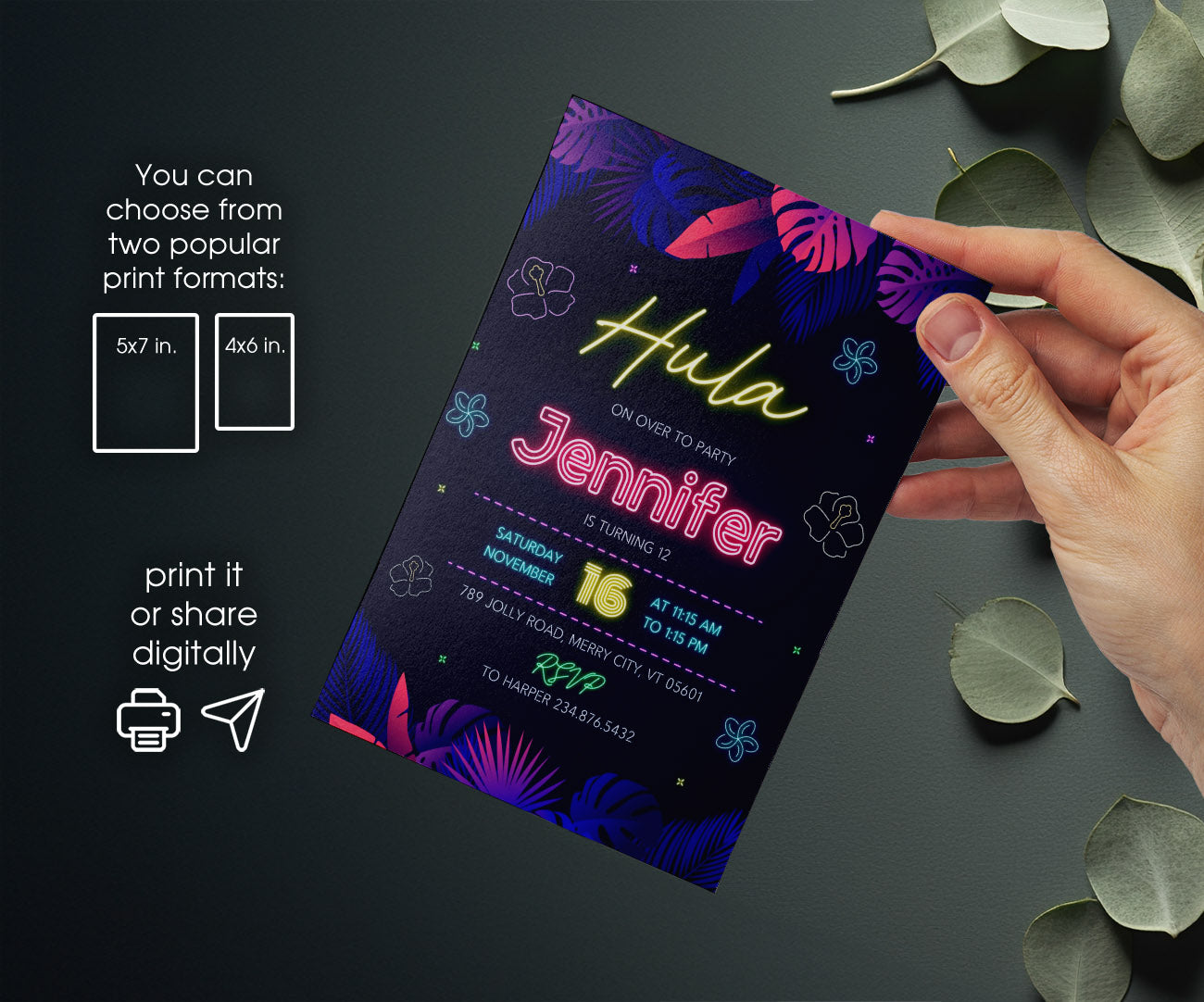 Aloha Luau Party customizable invitation template | Share or Print | girl | XF430