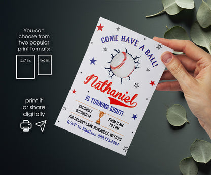 Baseball MLB Sport customizable invitation template | Share or Print | boy | XB420