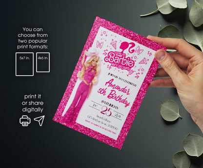 Barbie Pink customizable invitation template | Share or Print | girl | RE785