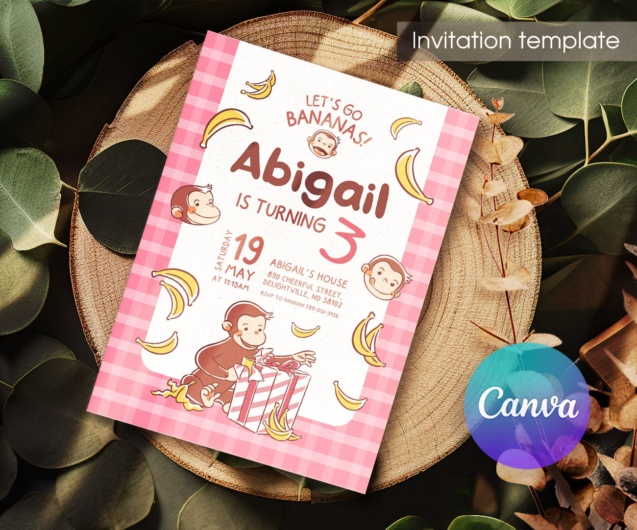 Curious George Monkey customizable invitation template | Share or Print | RL329