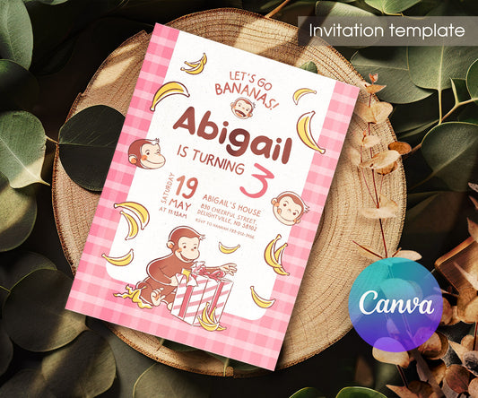 Curious George Monkey customizable invitation template | Share or Print | RL329