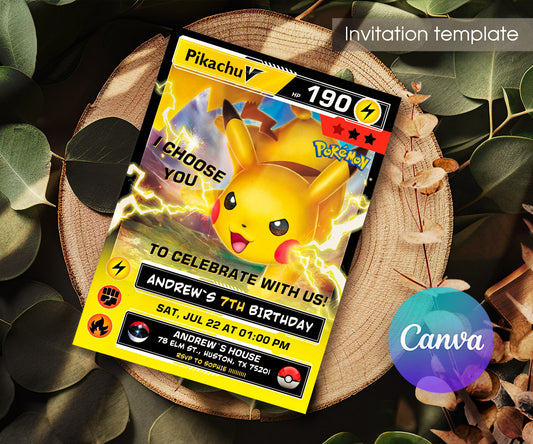 Pokemon Pikachu customizable invitation template | Share or Print | MP711