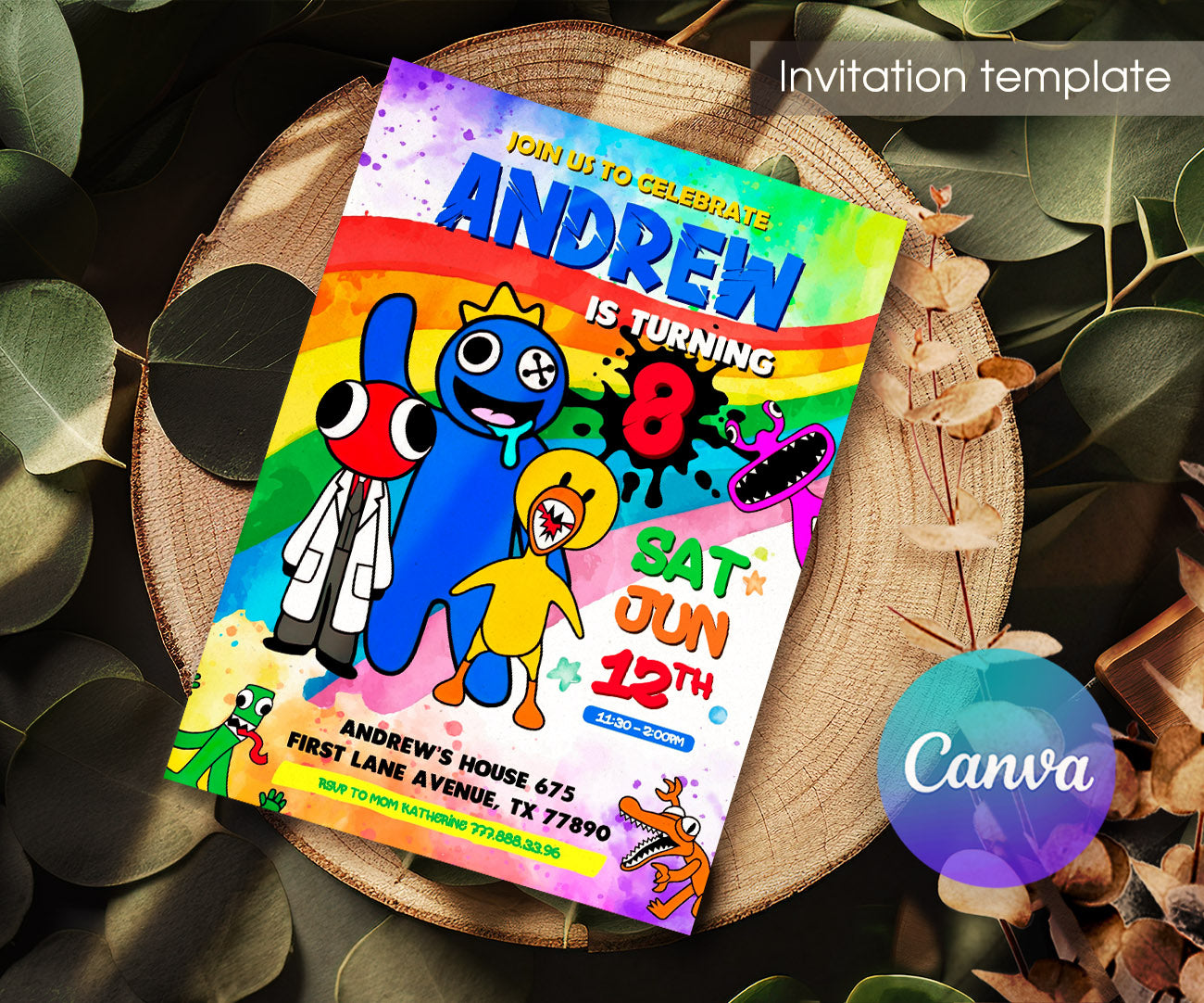Rainbow Friends customizable invitation template | Share or Print | QD543