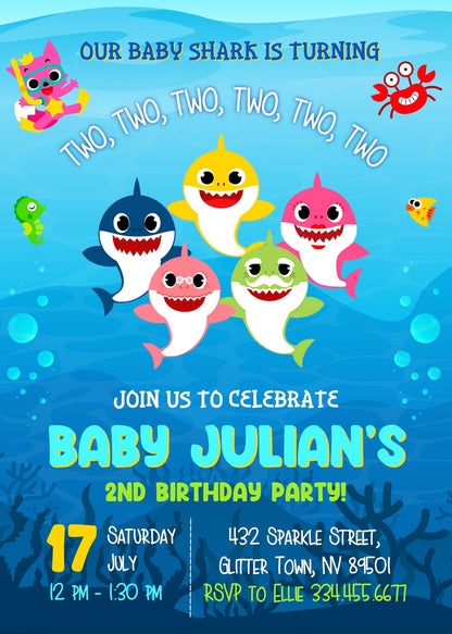 Baby Shark customizable invitation template | Share or Print | UM480