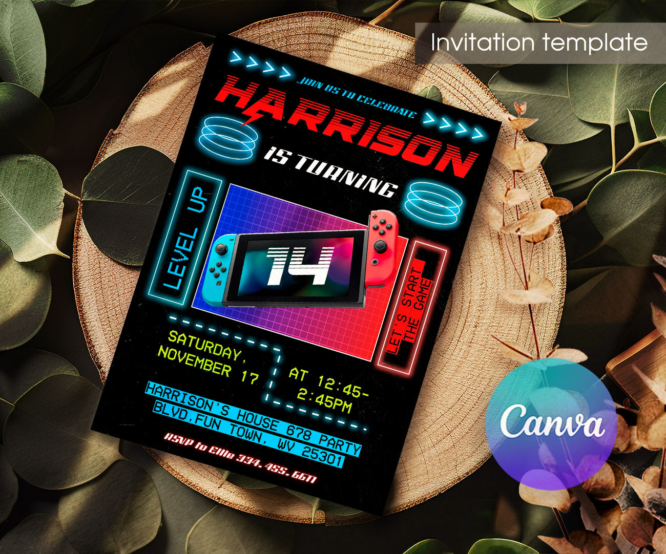 Nintendo Switch Gamer customizable invitation template | Share or Print | IU922