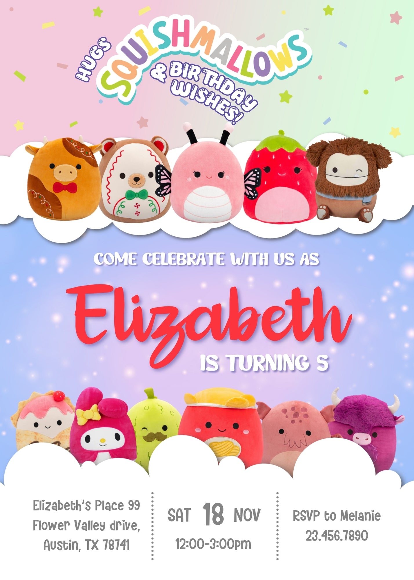 Squishmallows customizable invitation template | Share or Print | SW595