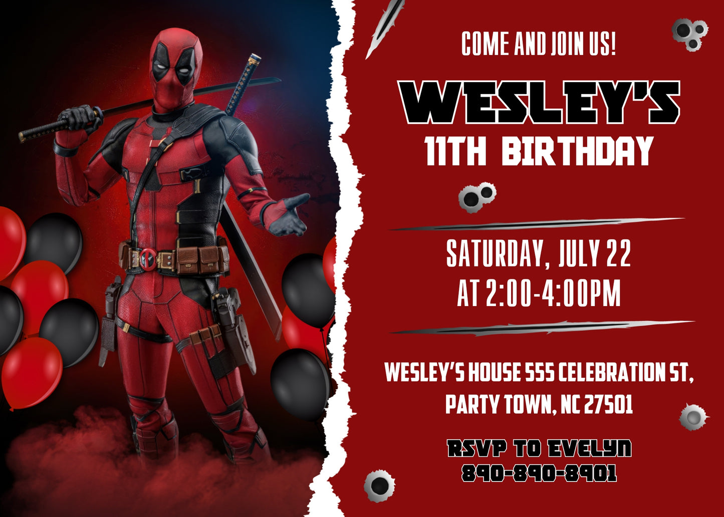 Deadpool Marvel customizable invitation template | Share or Print | boy | WN652