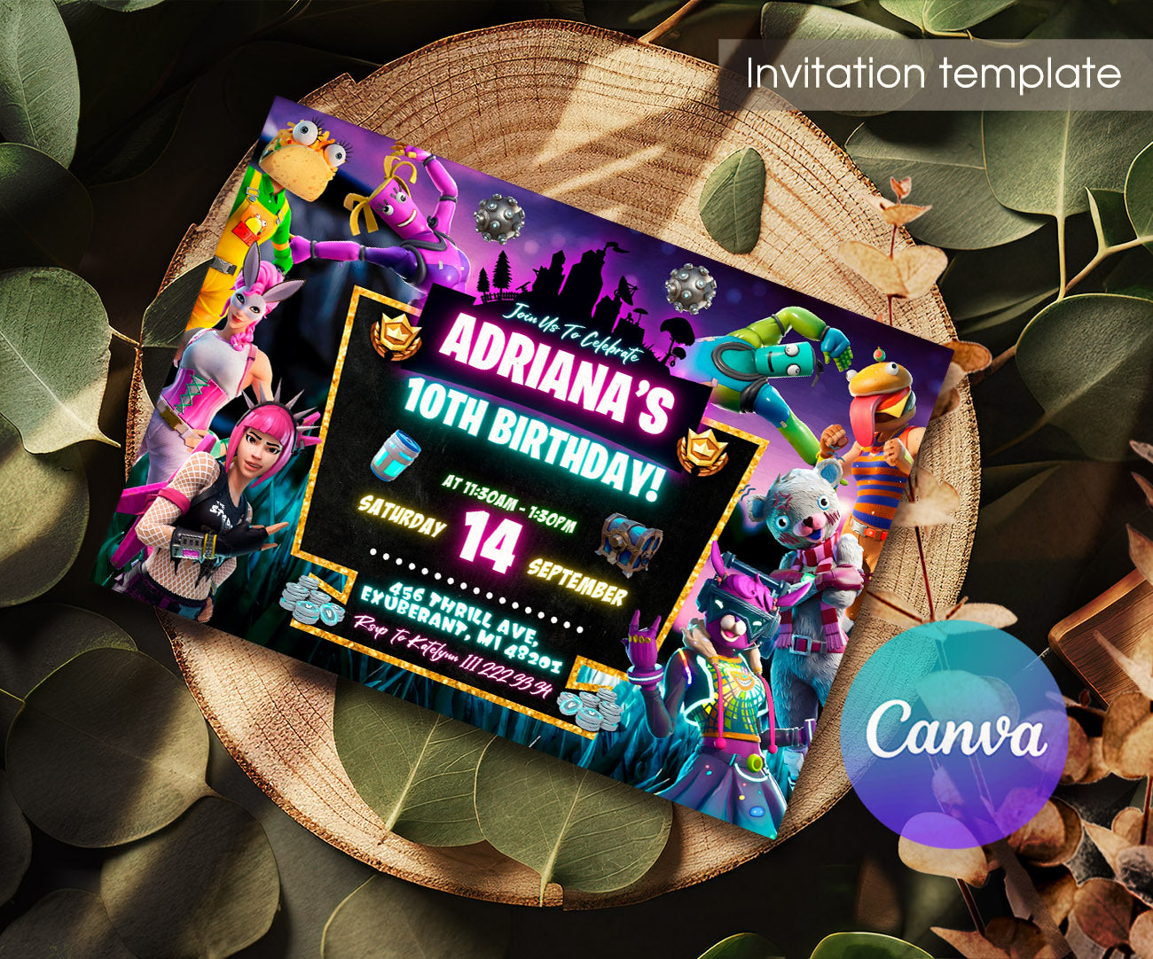 Fortnite Gamer customizable invitation template | Share or Print | boy | JA358