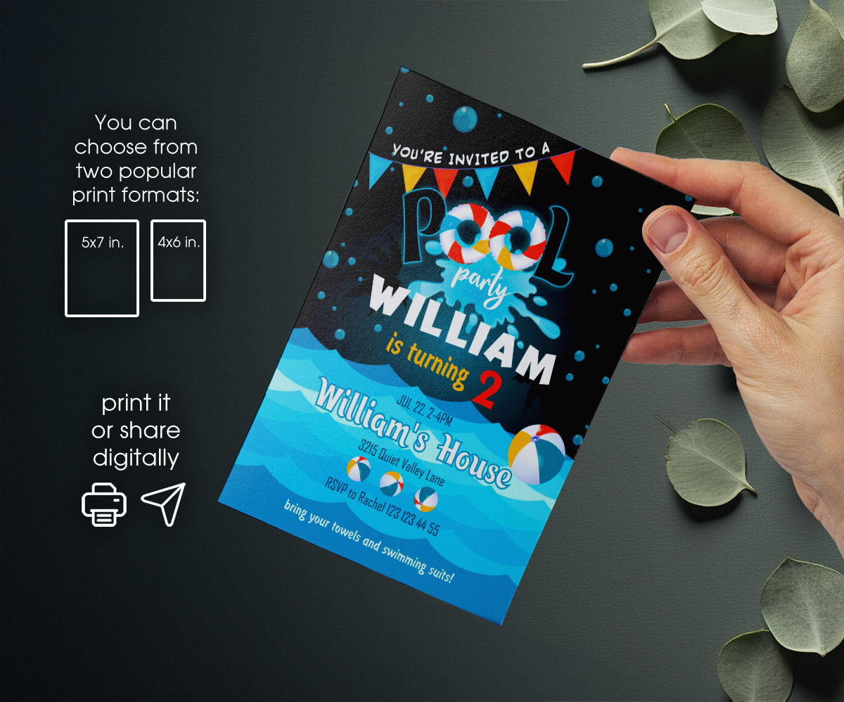 Pool Party customizable invitation template | Share or Print | YN024