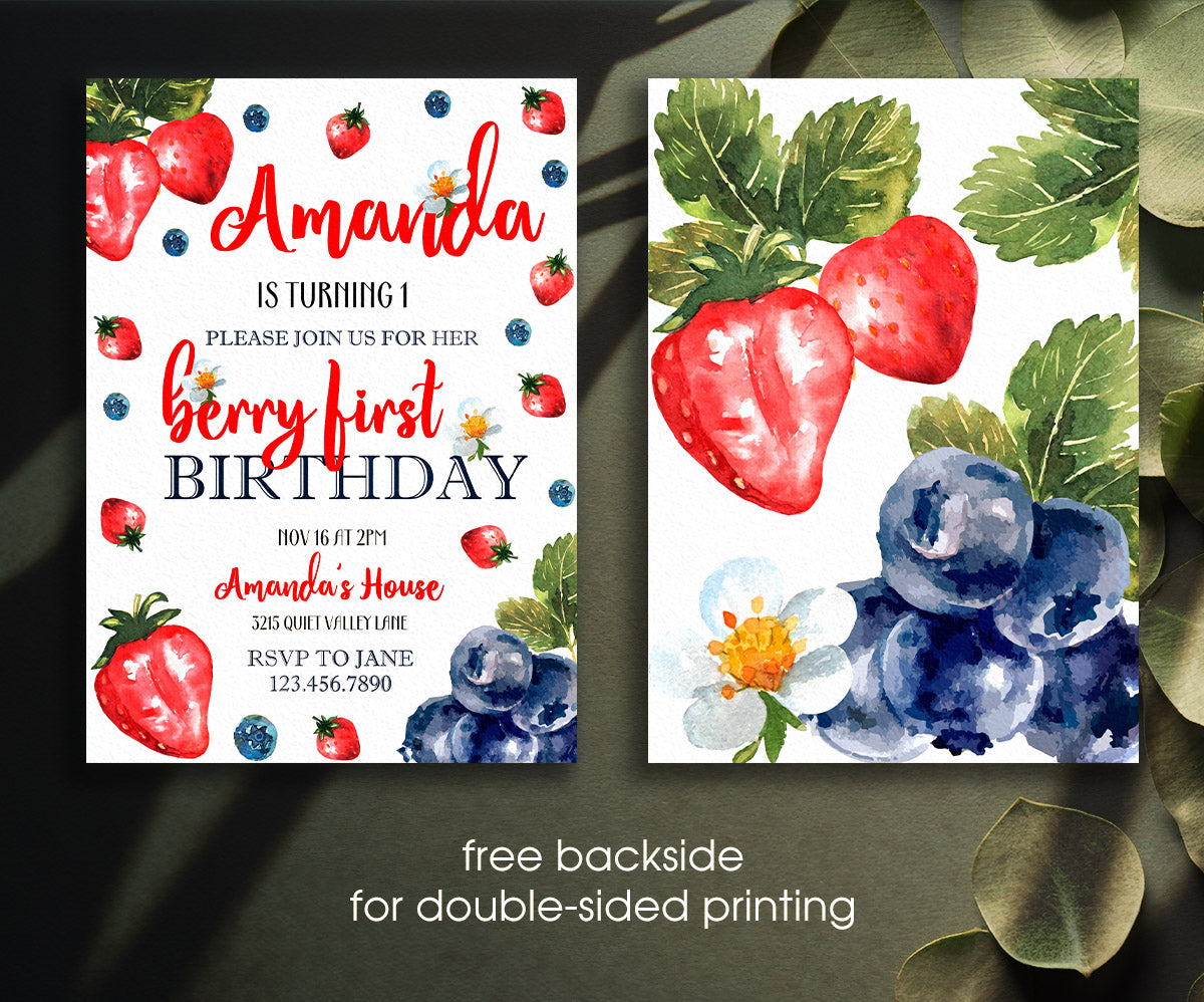 Berry First Birthday customizable invitation template | Share or Print | girl | GC920