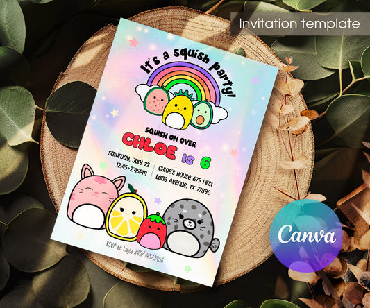 Squishmallows customizable invitation template | Share or Print | KW202