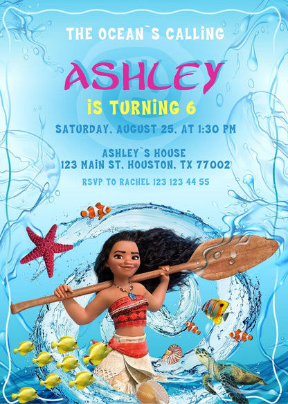 Moana Princess customizable invitation template | Share or Print | girl | AI297