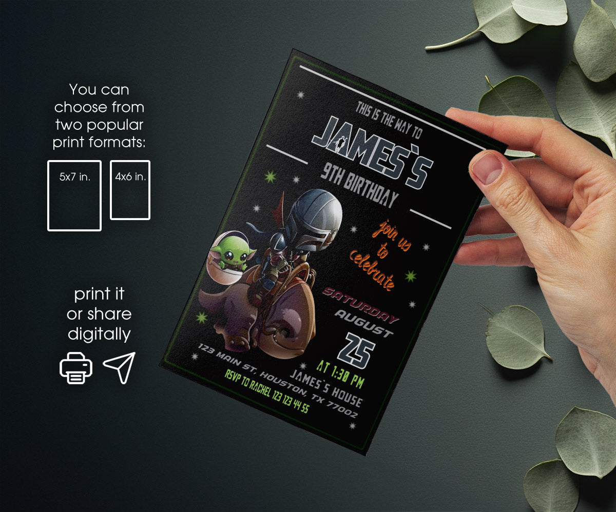 The Mandalorian Star Wars Grogu customizable invitation template | Share or Print | boy | BQ057