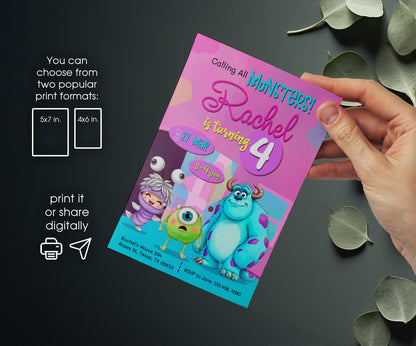 Monsters, Inc. customizable invitation template | Share or Print | JW447