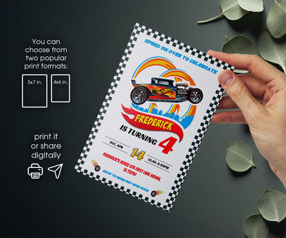 Hot Wheels Racing customizable invitation template | Share or Print | boy | AB581