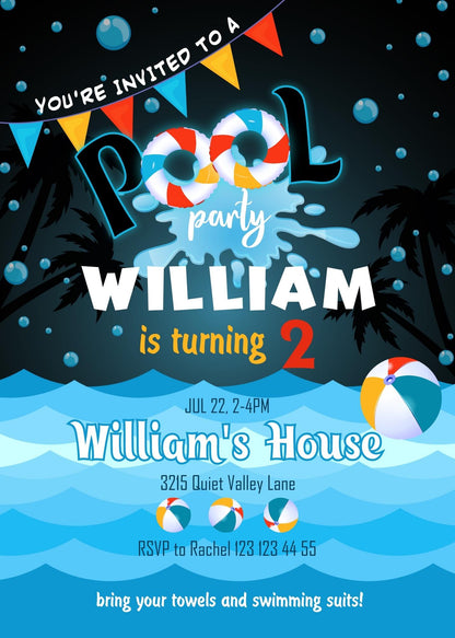 Pool Party customizable invitation template | Share or Print | YN024