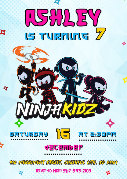 Ninja Kidz TV customizable invitation template | Share or Print | HQ007