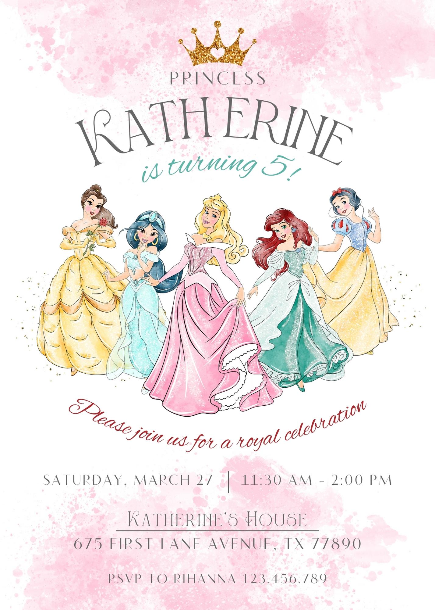 Disney Princess customizable invitation template | Share or Print | girl | TC579