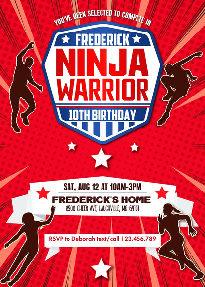 American Ninja Warrior customizable invitation template | Share or Print | XU197