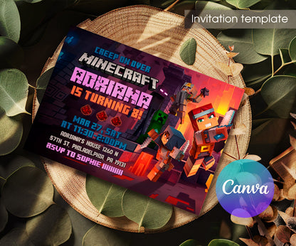 Minecraft Gamer customizable invitation template | Share or Print | AZ216