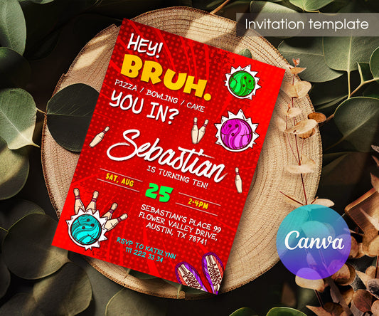 Bruh Bowling customizable invitation template | Share or Print | boy | WO991