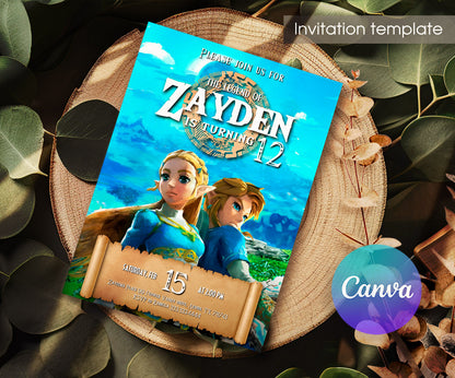 Legend of Zelda Gamer customizable invitation template | Share or Print | VS081