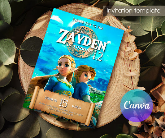 Legend of Zelda Gamer customizable invitation template | Share or Print | VS081