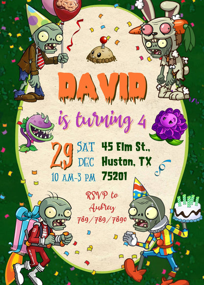 Plants vs Zombies Gamer customizable invitation template | Share or Print | XX089