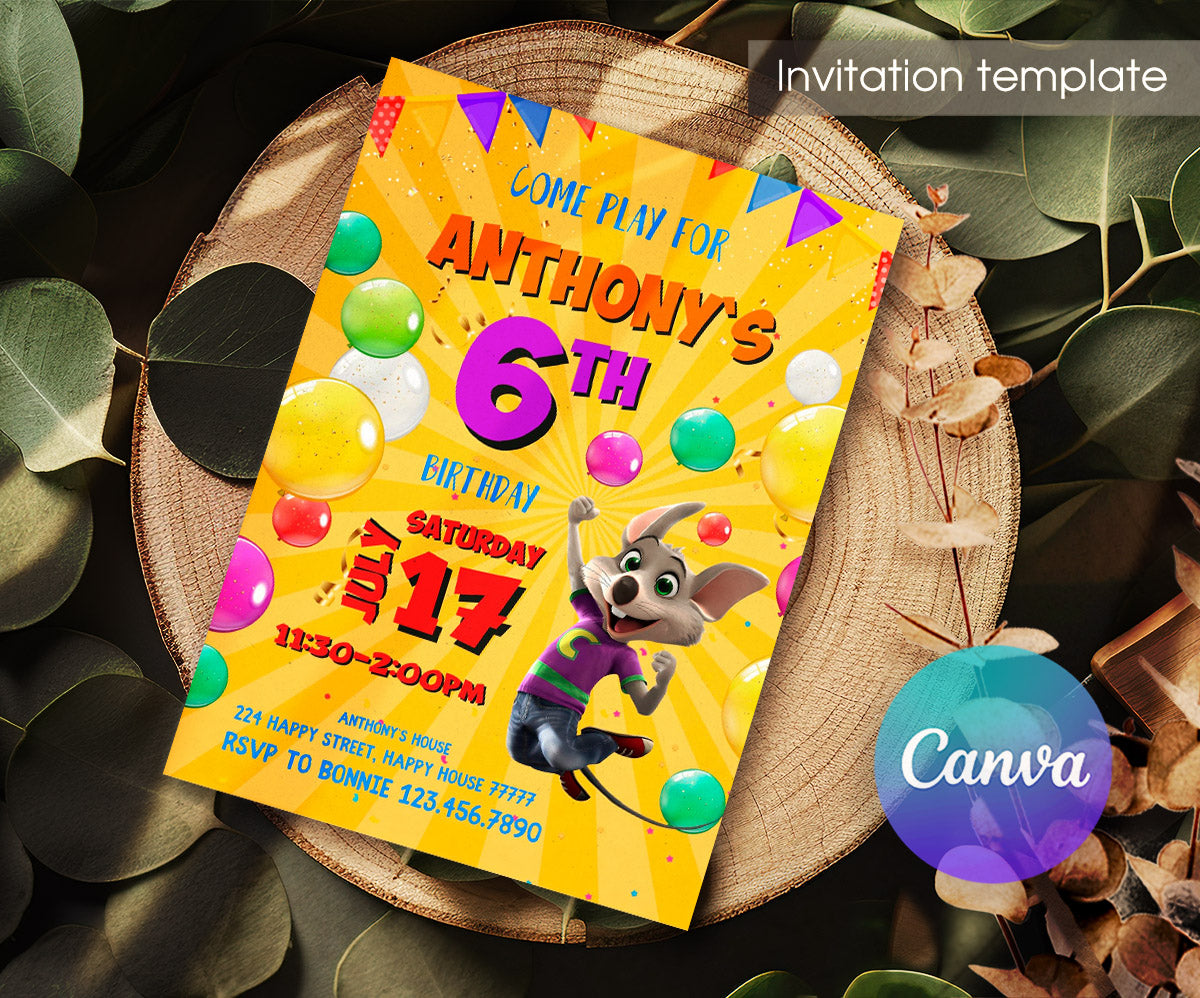 Chuck E. Cheese customizable invitation template | Share or Print | RS533