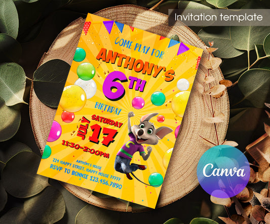 Chuck E. Cheese customizable invitation template | Share or Print | RS533