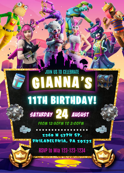 Fortnite Gamer customizable invitation template | Share or Print | boy | DL846