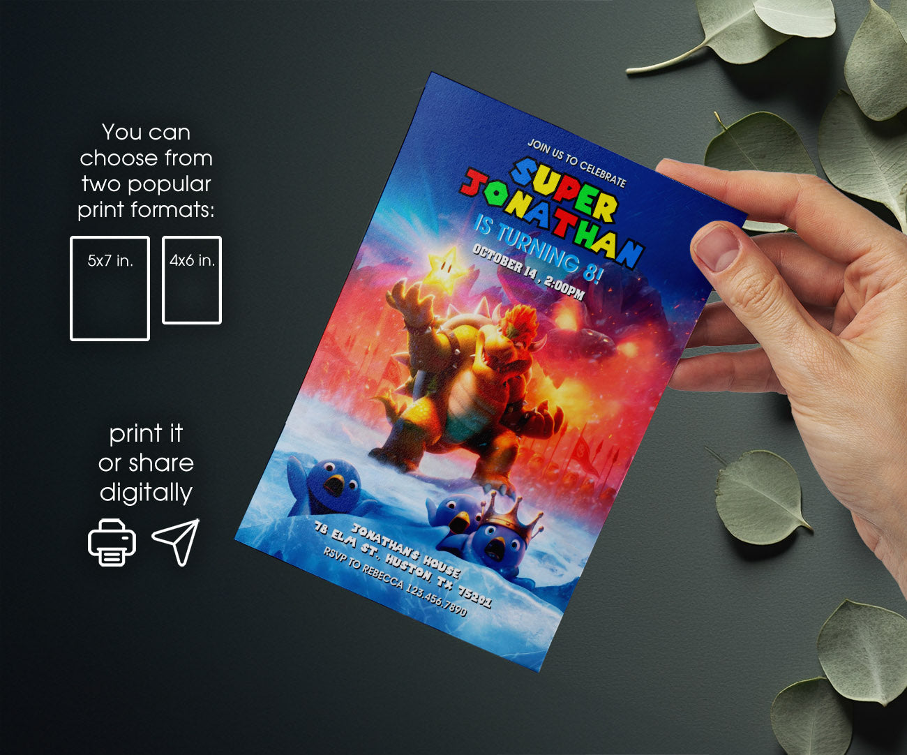 Super Mario Bros customizable invitation template | Share or Print | DE488