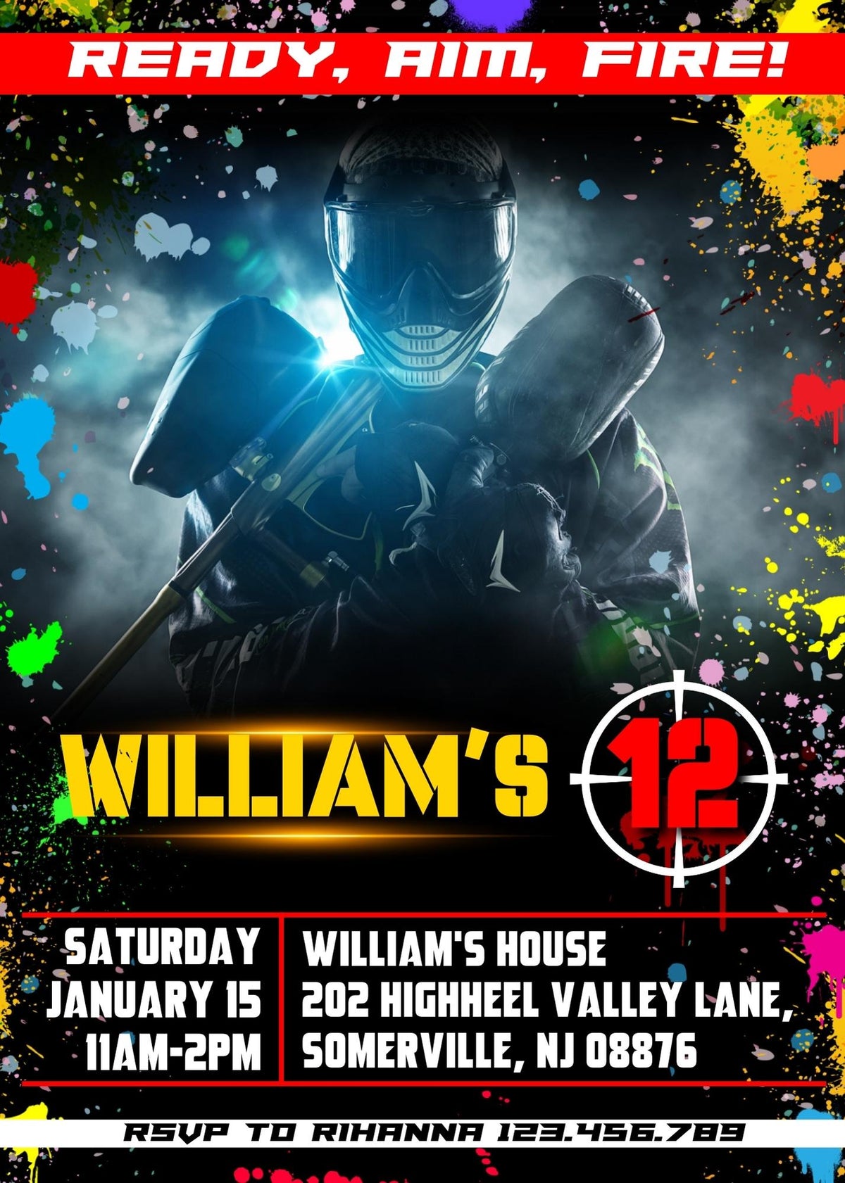 Paintball Airsoft battle customizable invitation template | Share or Print | boy | YI051