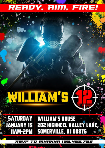 Paintball Airsoft battle customizable invitation template | Share or Print | boy | YI051
