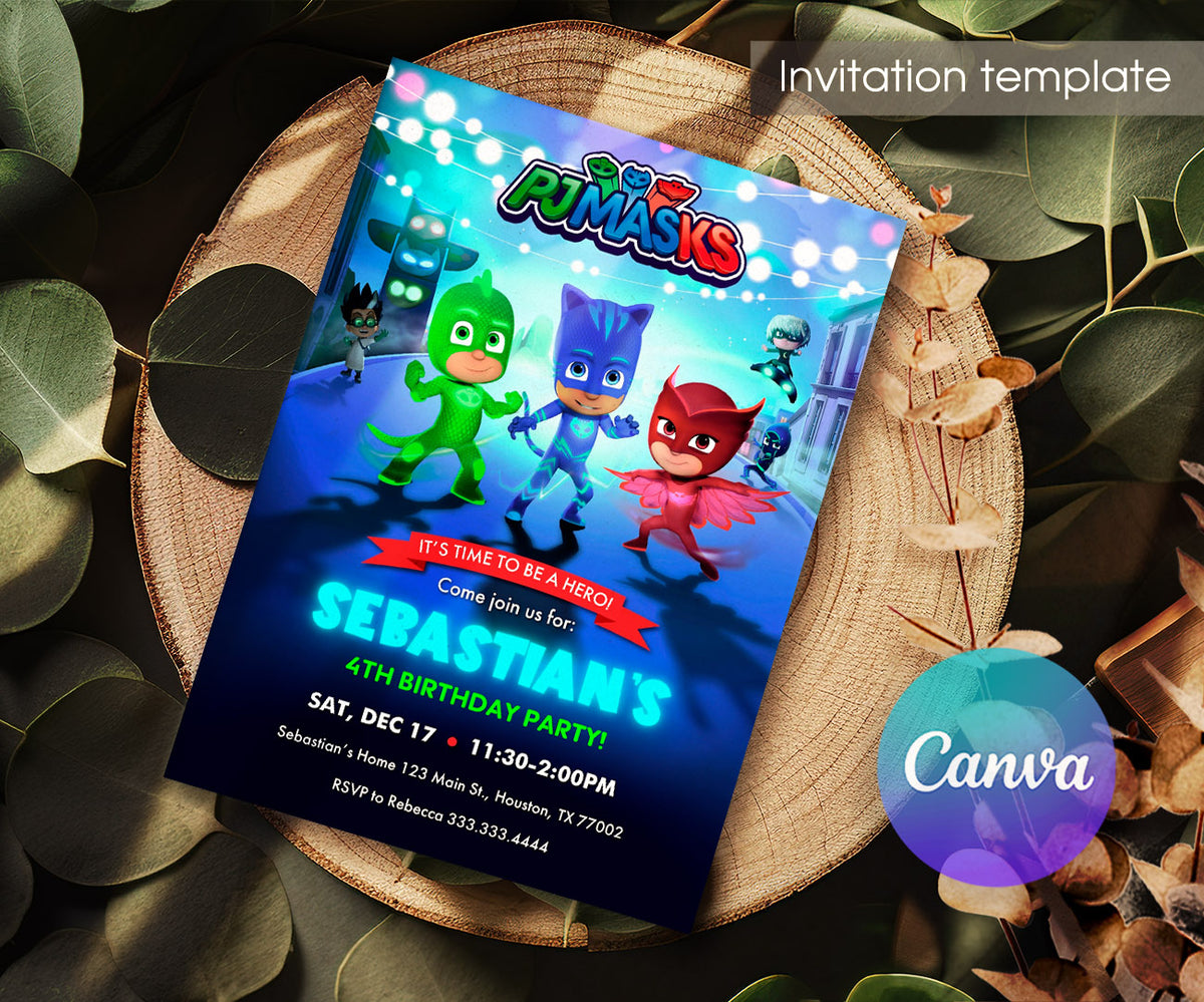 PJ Masks customizable invitation template | Share or Print | SF201
