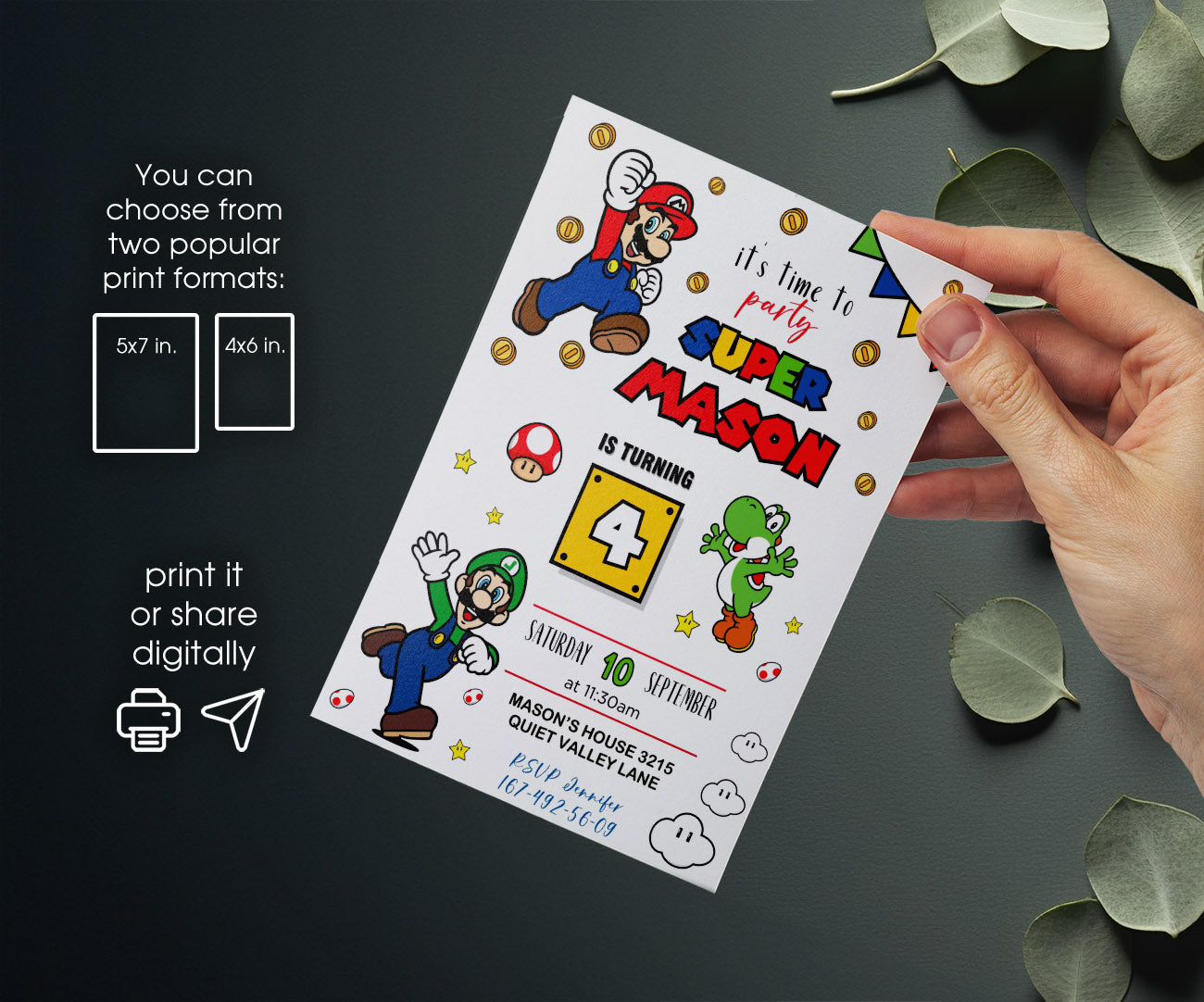 Super Mario Bros customizable invitation template | Share or Print | JY537