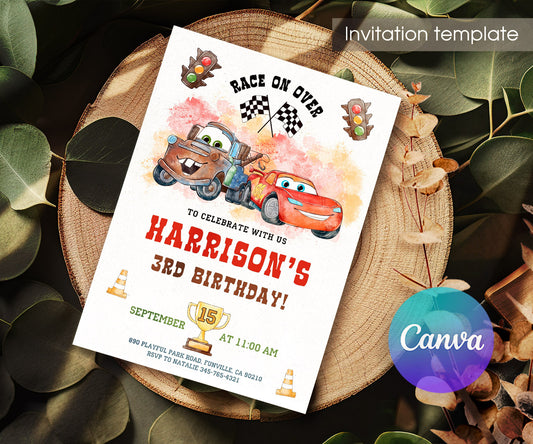Cars Lightning McQueen customizable invitation template | Share or Print | boy | KI977