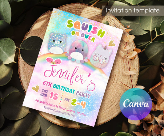 Squishmallows customizable invitation template | Share or Print | QH204