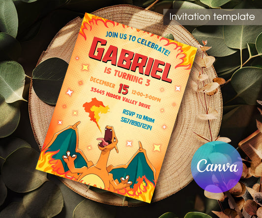 Charizard Pokemon Anime customizable invitation template | Share or Print | FS618