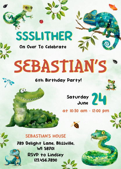 Reptile Lizard Snake customizable invitation template | Share or Print | QS693