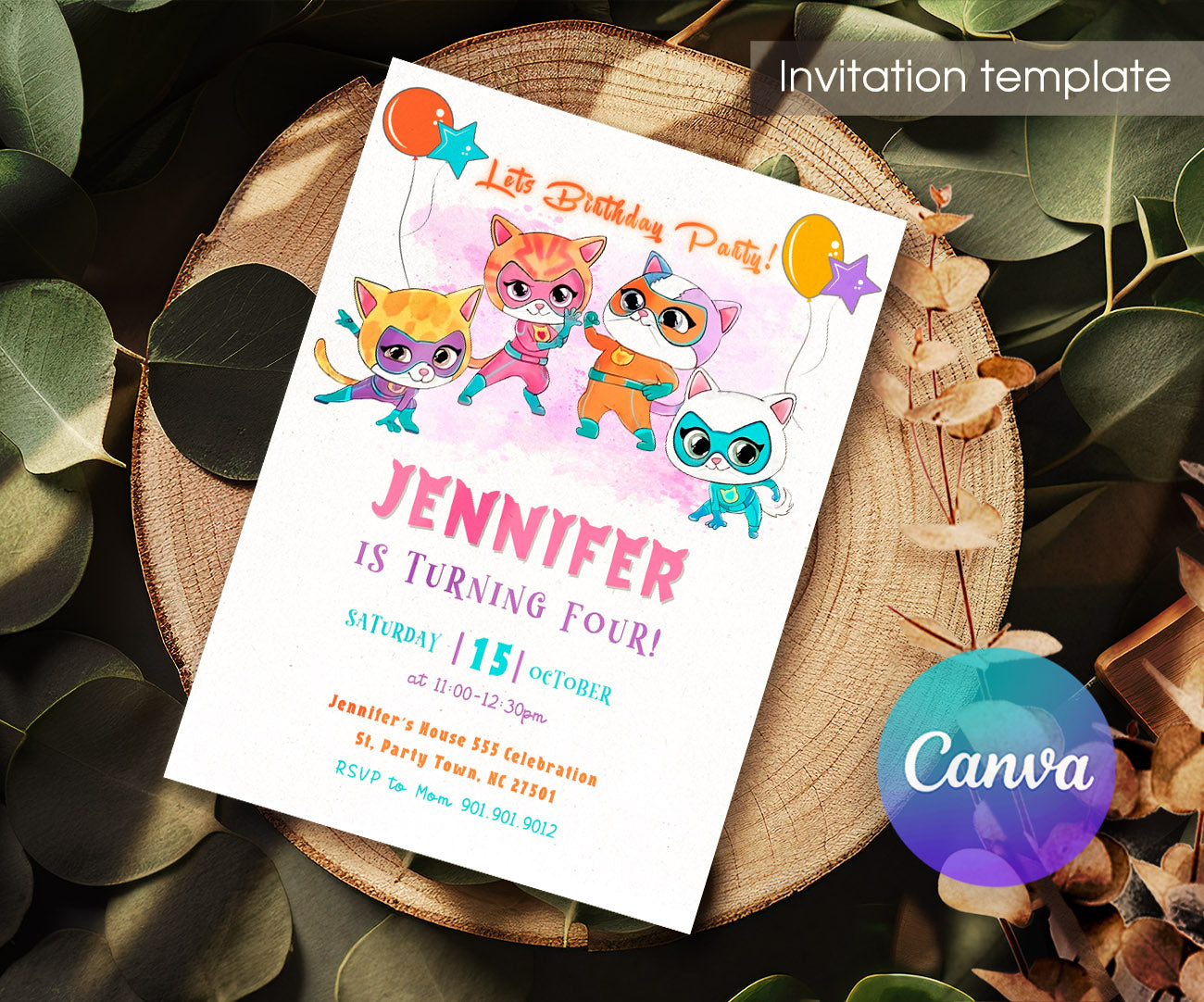 SuperKitties customizable invitation template | Share or Print | WI227