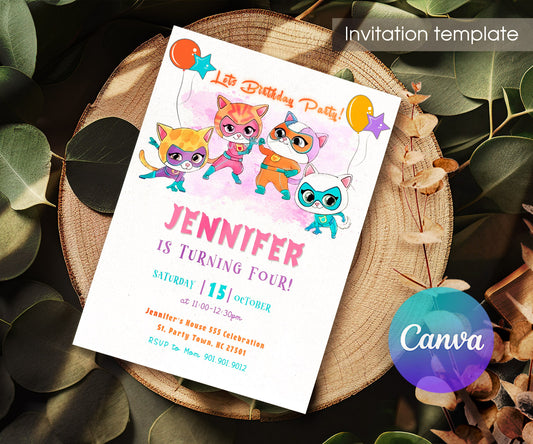 SuperKitties customizable invitation template | Share or Print | WI227