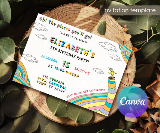 Dr Seuss Oh, the Places You'll Go customizable invitation template | Share or Print | SN851