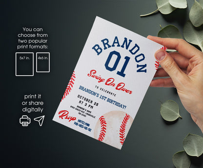 Baseball MLB Sport customizable invitation template | Share or Print | boy | UF097